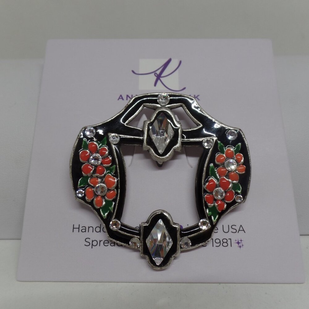 ANNE KOPLIK HANDCRAFTED ART DECO ENAMEL & CRYSTAL BROOCH-NEW WITH TAG!
